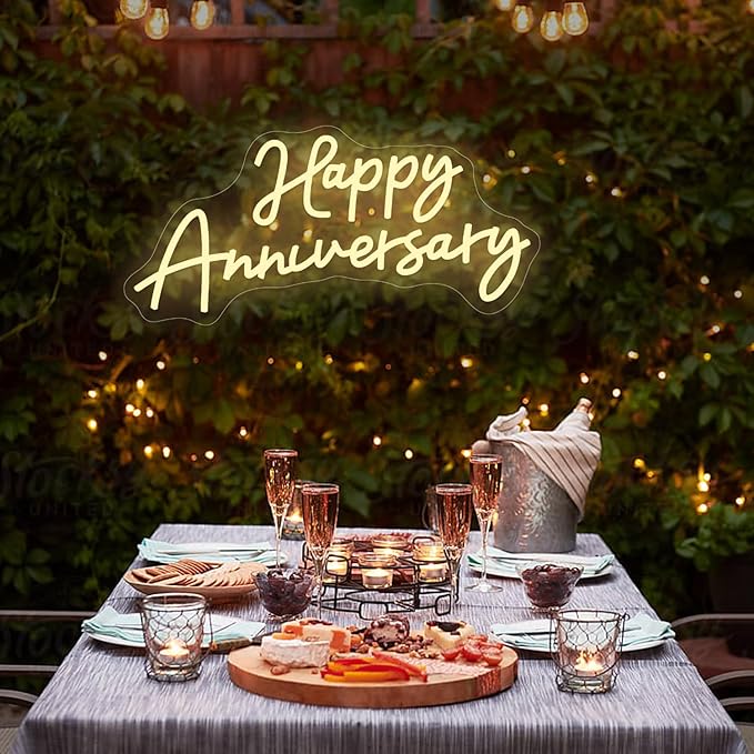 Large Happy Anniversary Banner Led Neon Signs for Wall Decorations 23"×11" Wife Husband Parents Wedding Happy Anniversary Sign for12 36 45th Birthday Party Romantic Decor Backdrop