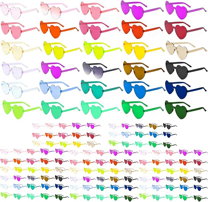 120 Pairs Heart Shaped Sunglasses Transparent Colored Rimless Heart Glasses Fun Plastic Sunglasses Bulk for Women Men Party Favors Eyewear, 30 Colors