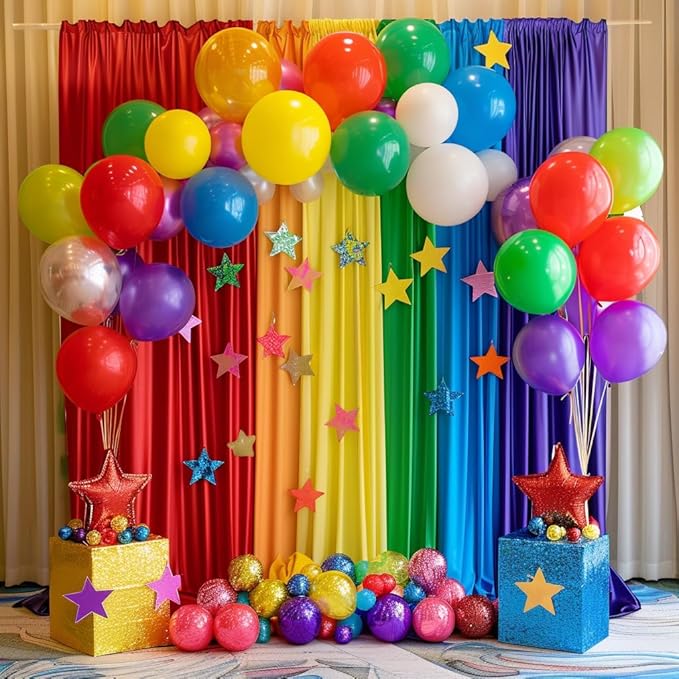Rainbow Backdrop Curtain – 10x10ft Photography Background, Wrinkle-Free Polyester Fabric Colorful – Perfect Photo Backdrop for Birthday, Wedding, Baby Shower, Kids' Room Decoration
