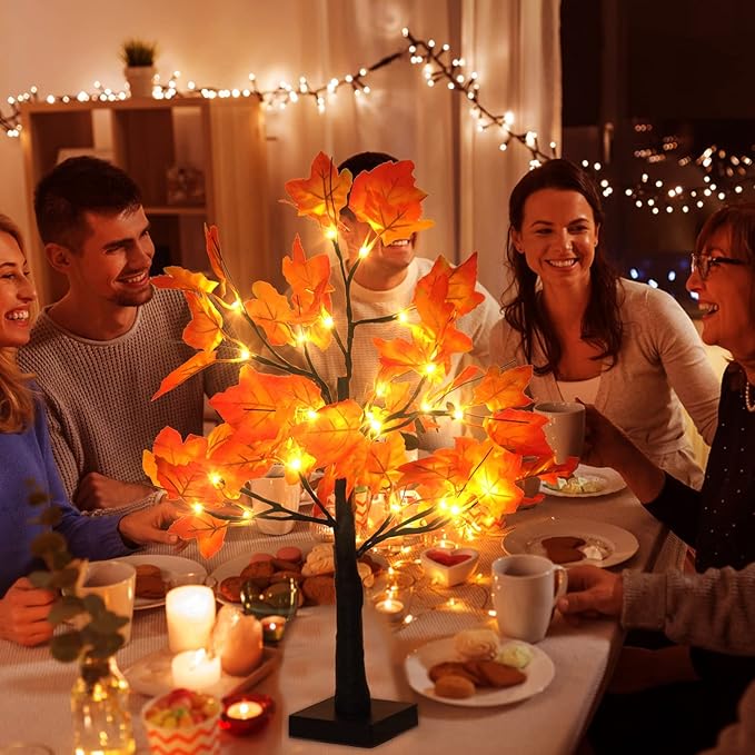 4Pcs Fall Lighted Maple Tree Decor 2FT96LED USB&Battery Operated Artificial Autumn Light up Trees Lights for Harvest Thanksgiving Decorations Tree Lights Table Light House Party Indoor Room Home Deco