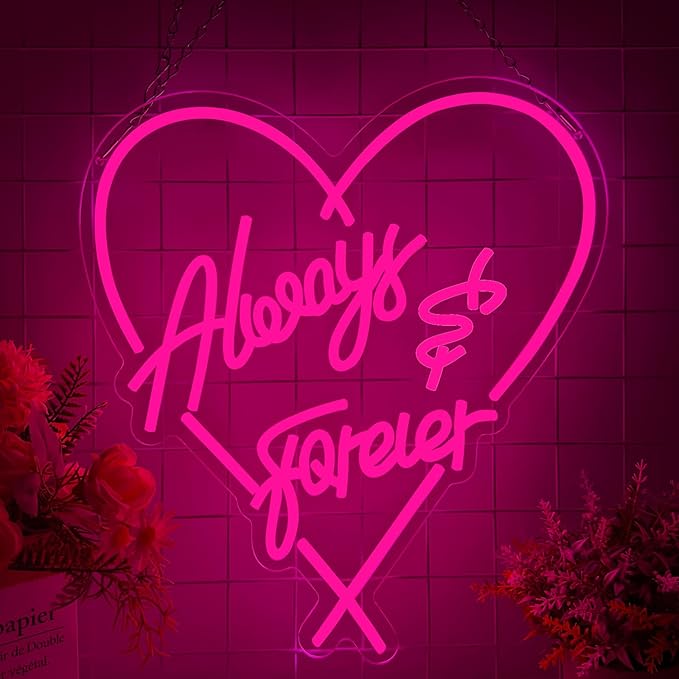 Always Forever Neon Sign, Large Wedding LED Neon Light Signs for Bachelorette Bridal Engagement Party Decoration Bridal Shower Wall Decor Valentine's Day Night Light Dimmable USB Powered(16.9"*15.4")