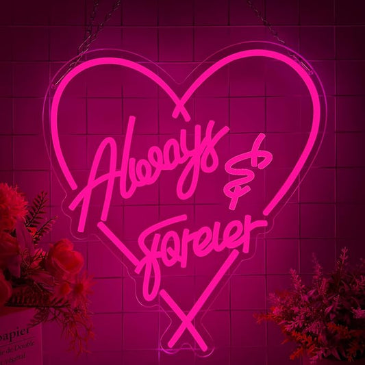 Always Forever Neon Sign, Large Wedding LED Neon Light Signs for Bachelorette Bridal Engagement Party Decoration Bridal Shower Wall Decor Valentine's Day Night Light Dimmable USB Powered(16.9"*15.4")