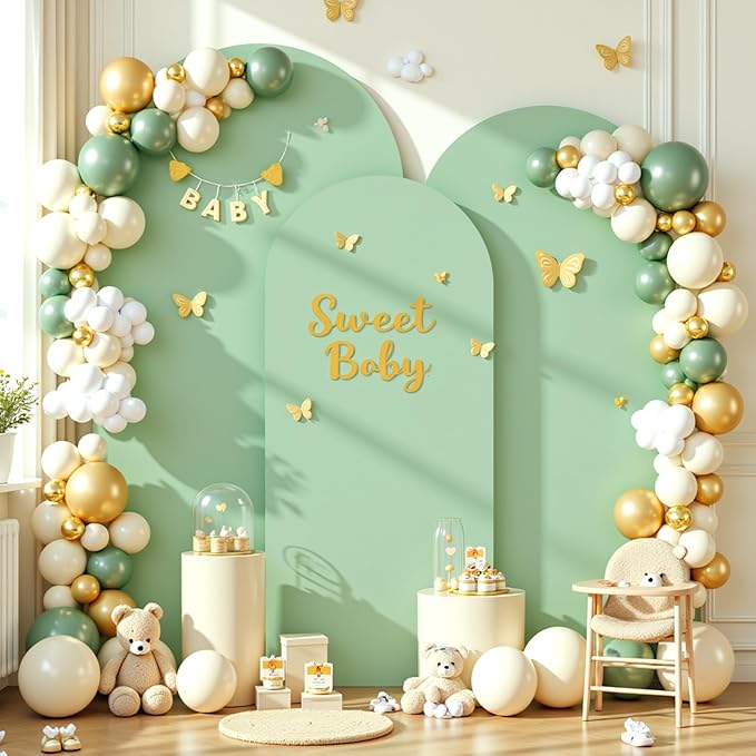 Sage Green Arch Cover 3 Set - 6FT, 6.6FT, 7.2FT Sage Green Arch Backdrop Cover Spandex Wedding Arch Stand Covers for Baby Shower Birthday Party Wedding Bridal Shower Photo Background Decorations