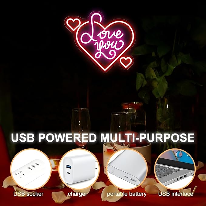 Love You Neon Sign for Wall Decor, Soft Handwritten LED Neon Light for Bedroom & Romantic Night, Heartfelt Neon Wall Art for Anniversary & Valentine’s Day Decorations 15"x12.8"