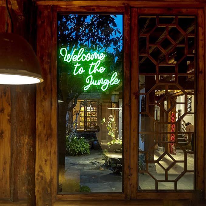 Welcome to the Jungle Neon Sign Jungle Decor Green Led Word Neon Light Signs for Wall Decor Usb Letter Light Up Sign for Garden Home Entryway Front Porch Party Gift
