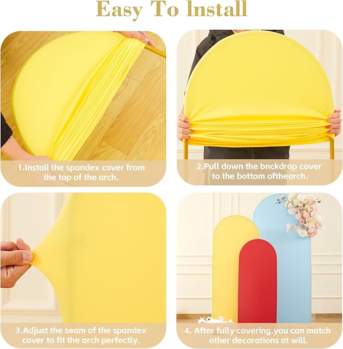Red Yellow Blue Arch Backdrop Cover 3 Set-8FT, 7.2FT, 6.6FT, Spandex Fitted Wedding Arch Stand Covers for Baby Shower Birthday Party Wedding Photo Balloon Arch Stand Background Decorations
