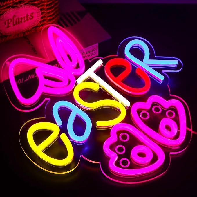 Easter Rabbit Neon Sign for Wall Decor,Dimmable USB Powered Neon Lights for Children's Room Decoration, Easter Gifts, Birthday Parties Gift 12.2 * 12.9Inch