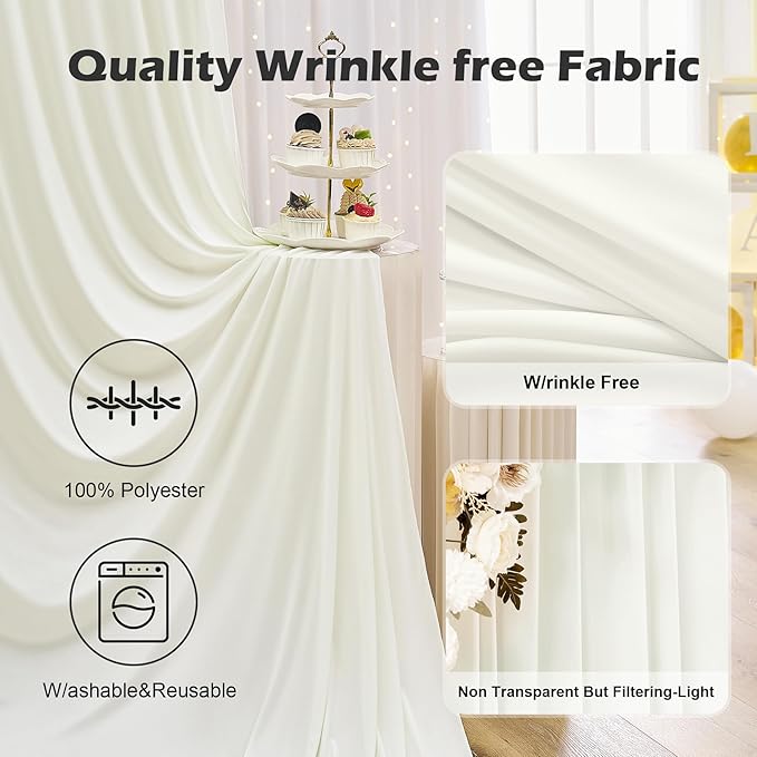 40ft x 8ft Wrinkle Free Ivory Backdrop Curtain for Parties, 8 Panels 5x8ft Silky Polyester Ivory Wedding Backdrop Drapes Photo Back Drop Cloth for Birthday Baby Shower Photography Background