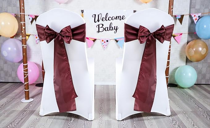 VDS Satin Chair Sashes Chair Cover Back Tie Sateen Bows Ribbon for Wedding Birthday Graduation Engagement Ceremony Event Party Banquet Venue Hotel All Dining Chair Decoration (40PC) (Burgundy)