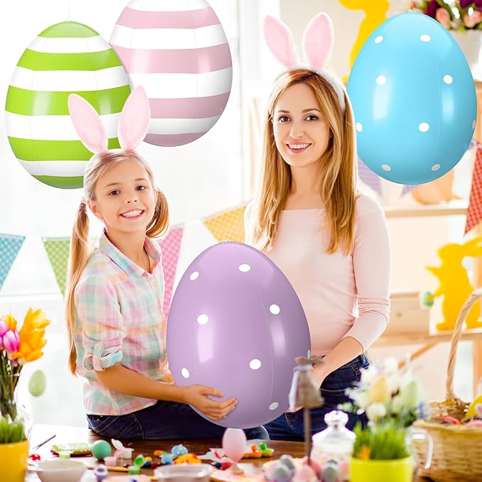 Leyndo 10 Pack 16 inch Inflatable Easter Eggs Decorations Easter Inflatables Outdoor Decor Colorful Eggs Inflatable Easter Eggs Ornaments for Easter Yard Garden Lawn Party Supplies