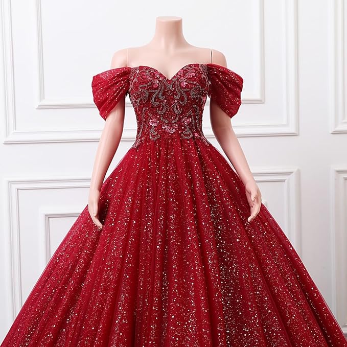 Engerla Women's Beading Sweetheart Ball Gown Tulle Layed Long Quinceanera Dress