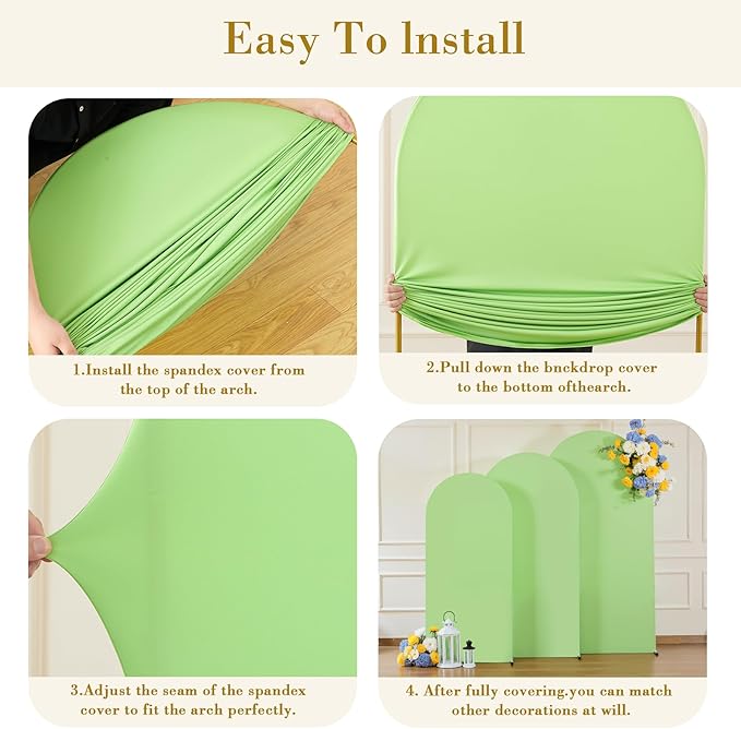 Light Sage Green Arch Cover 3 Set - 6.6FT, 7.2FT, 8FT Arch Backdrop Cover Spandex Fitted Wedding Arch Stand Covers for Baby Shower Birthday Party Bridal Shower Banquet Photo Background Decorations