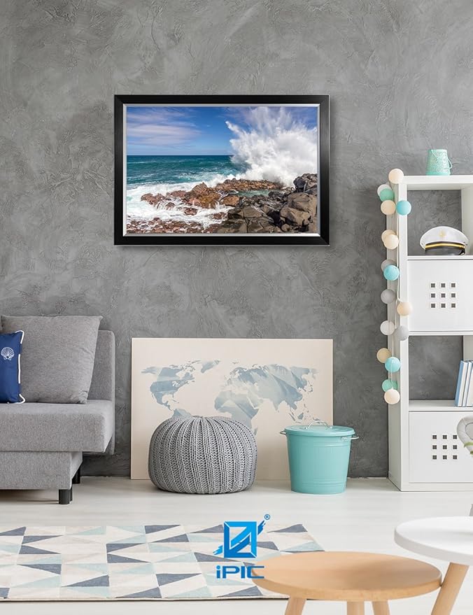 IPIC - Waves Crashing at Queen's Bath, Kauai, Hawaii. Personalized Artwork with Names and Date on, Customized Gift for Anniversary,Wedding,Birthday and Holidays. Framed size: 33x23