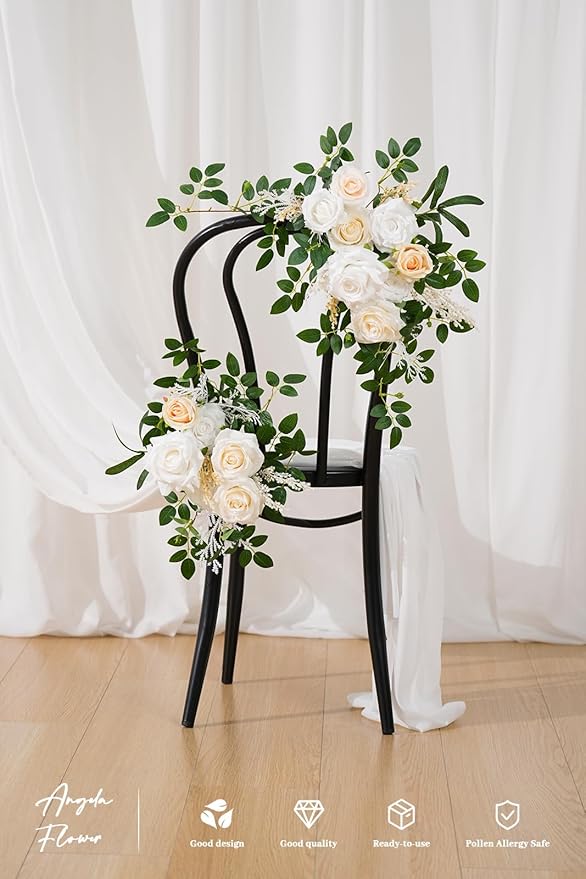 2pcs Champagne & White Deluxe Welcome Sign Artificial Flowers Wedding Backdrop Garland Hanging Floral Arrangements for Ceremony Reception Entryway Board Sweetheart Table