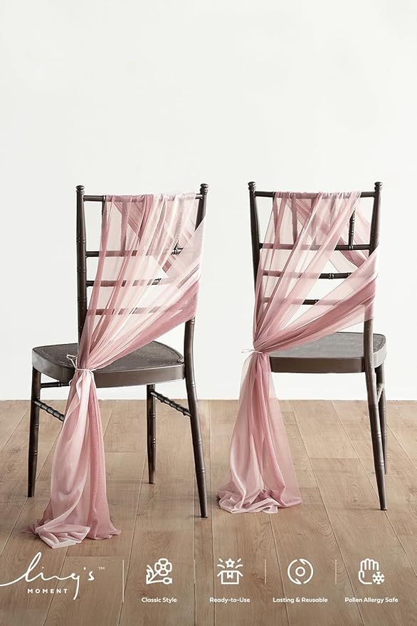 Ling's moment Wedding Chair Sashes Cover Aisle Decorations Draping Fabric Wrinkle-Free with Tie 16 Pcs Dusty Rose & Mauve for Party Ceremony Reception Floral Arrangement Banquet Outdoor Decor