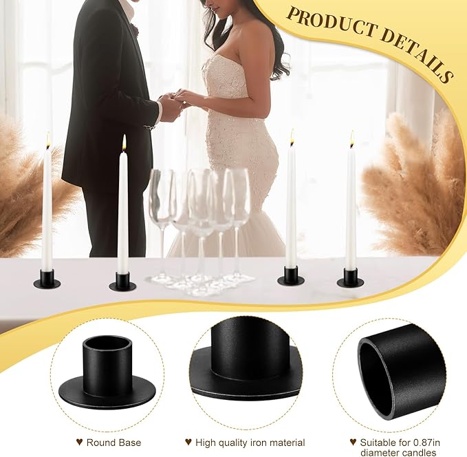 48 Pcs Taper Candle Holders Bulk for Wedding Pillar Candles Metal Taper Candlesticks Holders Centerpieces Short Candle Stick Dinner Decor for Party Anniversary Dinning Table Gift (48, Black)