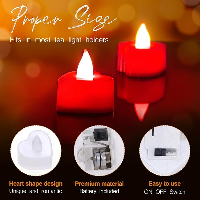Coume 6000 Pcs Artificial Rose Petals with 120 Pcs Heart LED Tea Lights Candles Kit Valentines Rose Petals Candles Set for Romantic Night Anniversary Proposal Wedding Date Hotel(Red Light)