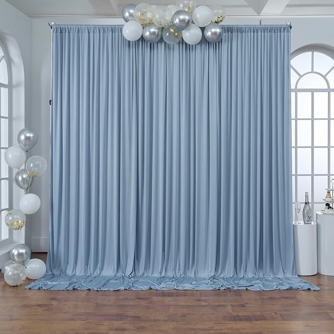 30 ft x 10 ft Wrinkle Free Dusty Blue Backdrop Curtain for Parties, 6 Panels 10ft Polyester Dusty Blue Photo Backdrop Drapes for Graduation Birthday Wedding Party Stage Curtains