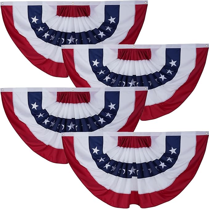 ROTERDON American Flag Bunting - 3x6 ft (4 PCS), Outdoor Patriotic Bunting, Embroidered 4th of july Decorations Outdoor, with Brass Grommets
