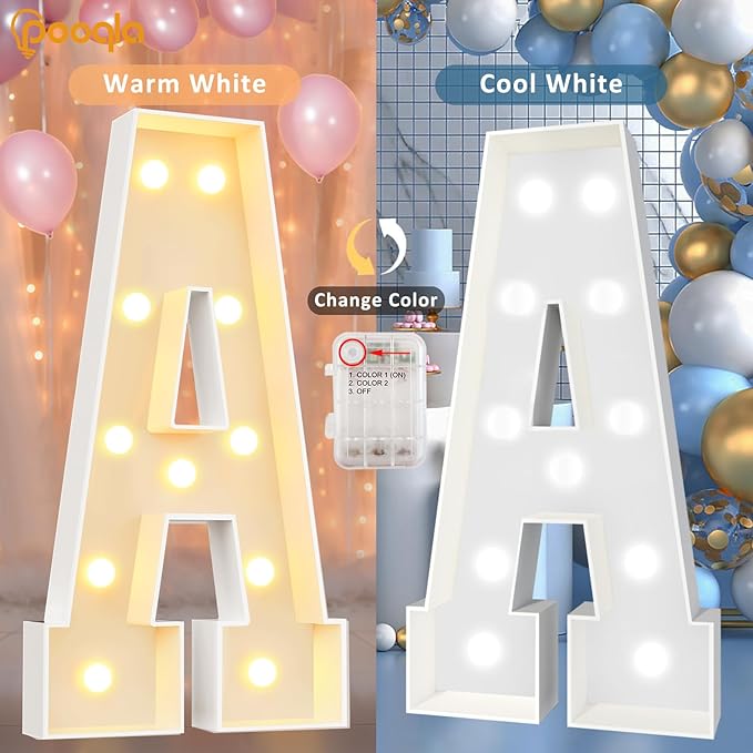 Pooqla 4 FT Marquee Light Up Letters, Cool White and Warm White Marquee Letter 4 Feet Tall, Giant LED Sign Big Mosaic Letter J for Balloons Birthday Party Anniversary Wedding Decorations