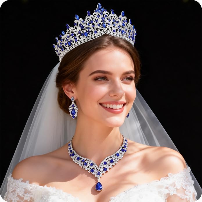 Kamirola Tiaras and Crowns for Women,Tiaras Earrings Necklace, Crystal Bridal Jewelry Set, Costume Party Halloween Prom Pageant Jewelry for Women TR80
