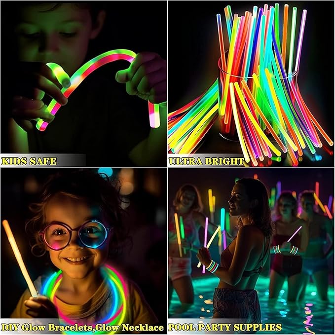 TURNMEON 960 Pack Ultra Bright Glow Sticks Bulk Party Pack Supplies Glow In The Dark Football Valentines Carnival Mardi Gras Day Party Favors Necklace Bracelet with Connector Light Up 14Hrs Long Last