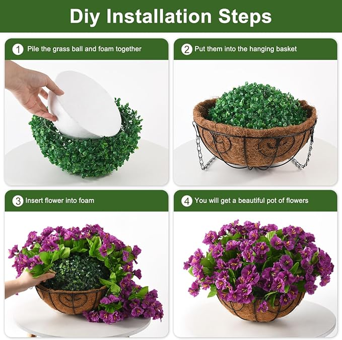 Homsunny Artificial Hanging Flowers Plants Basket for Outdoor Decoration,Fake Petunias Faux Silk Moring Glory UV Resistant for Outside Porch Patio Courtyard Spring Summer Decor(Purple)