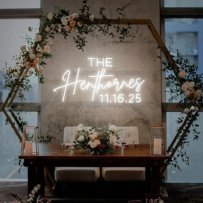 Personalized Last Name With Date Neon Sign, Custom Wedding LED Neon Light, Neon Name Sign for Wedding Party Backdrop Home Wall Decor, Gift for Couple