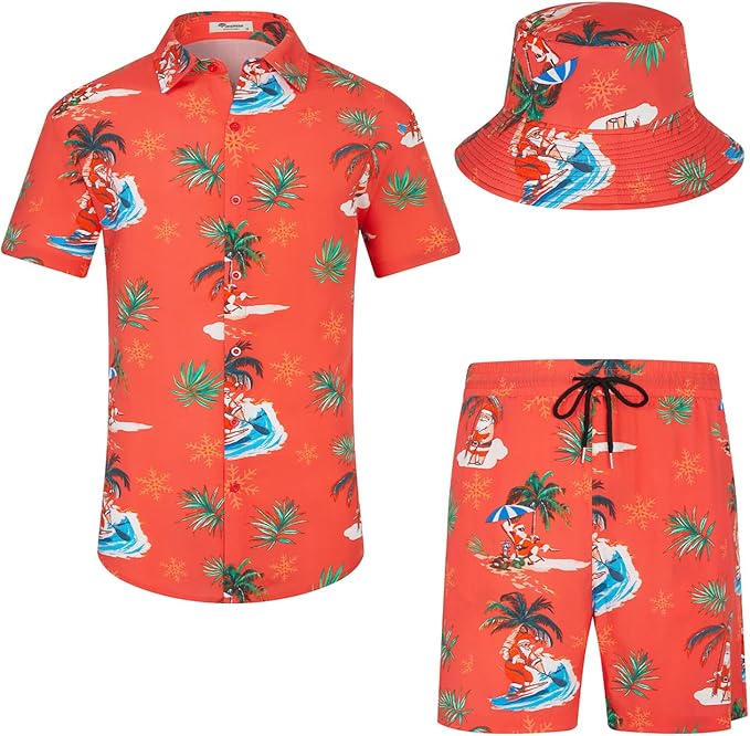 EISHOPEER Men's Flower Hawaiian Sets Casual Short Sleeve Shirt and Shorts Suits Outfits with Bucket Hats