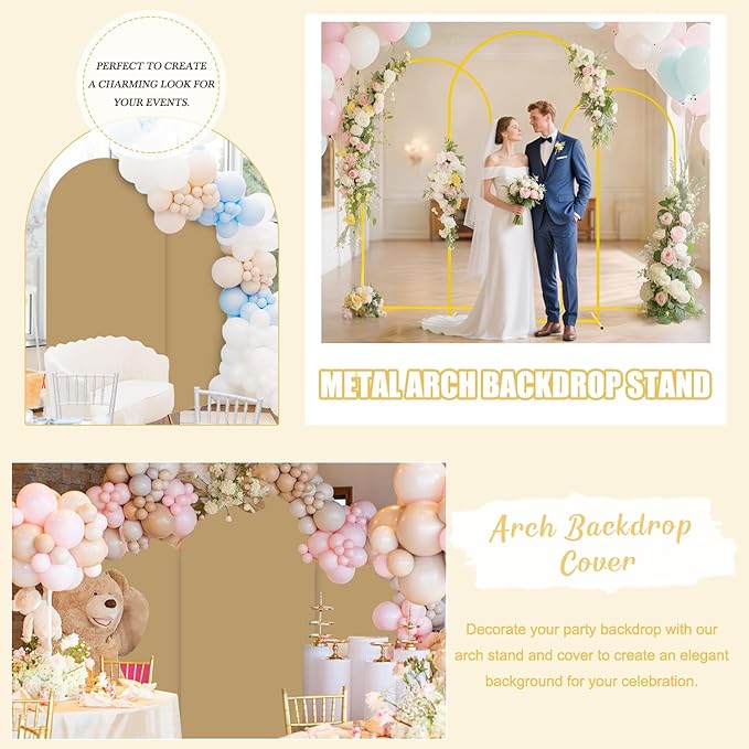 FUHSY Arch Stand and Covers Set of 3 (7.2FT, 6.6FT, 6FT) Wedding Arch Backdrop Stand with Brown Arches Cover Metal Balloon Arched Stand Frame for Birthday Party Ceremony Bridal Baby Shower Decorations