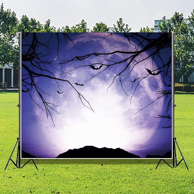 Leowefowa 10x8ft Halloween Night Backdrop Horrible Misty Forest Gloomy Moonlight Background Scary Dead Branch Bat Halloween Night Party Decor Banner Kids Adults Portraits Photo Props