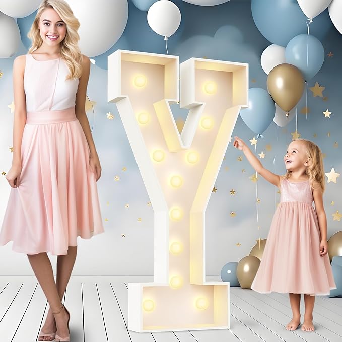 Ledido 4FT Marquee Light Up Letters Y, Easy to Assemble Marquee Letters 4 Feet Tall for Indoor & Outdoor Events, Large Lighted Letter for Birthday Graduation Baby Shower Anniversary Party Decorations
