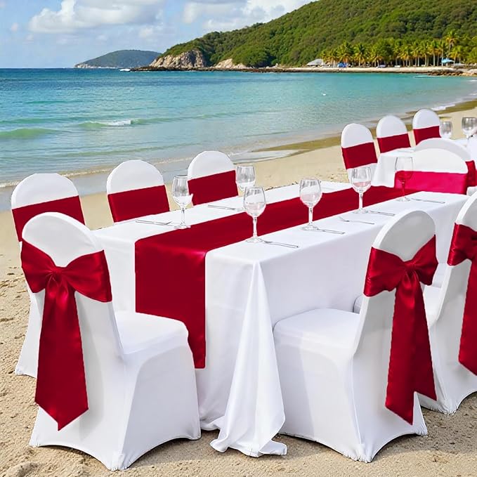 VDS Satin Chair Sashes Chair Cover Back Tie Sateen Bows Ribbon for Wedding Birthday Graduation Engagement Ceremony Event Party Banquet Venue Hotel All Dining Chair Decoration (40PC) (Apple Red)