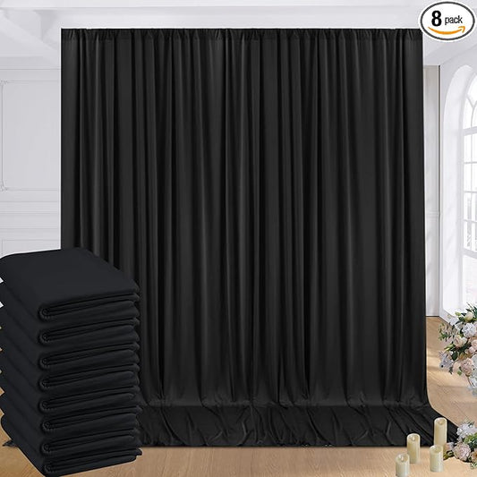 40ftx8ft Wrinkle Free Black Backdrop Curtains for Parties, 8 Panels 5×8ft Soft Silky Polyester Drapes for Backdrop Decor Party Graduation Halloween Wedding Photo Photograhy Stage Background Curtain