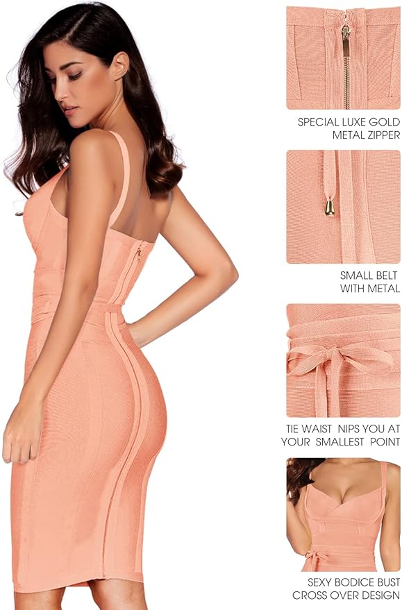 meilun Womens Rayon Belt Detail Bandage Bodycon Party Dress