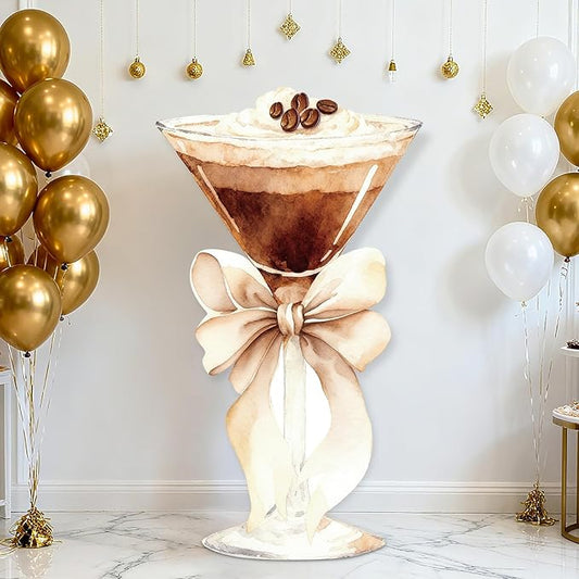 4ft Large Espresso Martini Cardboard Cutout A Tini Bit Older Birthday Standup Brown Bow Cocktail Glass Backdrop Decoration for Women Bar Bachelorette Bridal Shower Party Decor