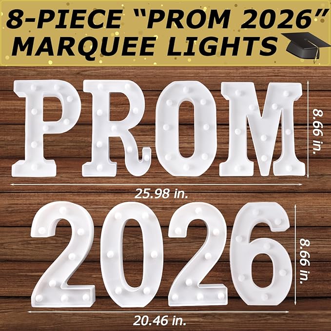 Graduation Decorations 2026 Deals - 8 LED Marquee Light Up Letters Sign "PROM 2026" - Class of 2026 Ornaments for Kindergarten Senior High School College Table Wall Centerpieces Decor Party Supplies