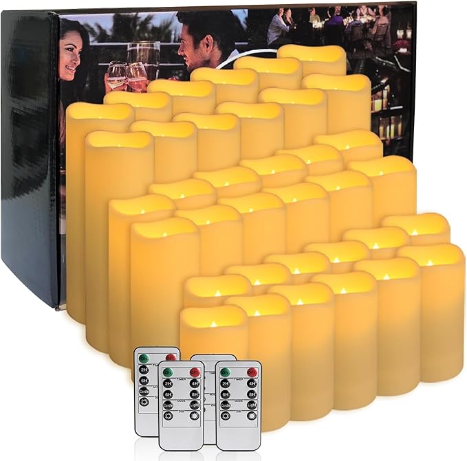 36-Pack LED Flameless Candles with Remote Control - Festival Essentials, Turn On The Light of Warm Colors, Home Decoration, Party, Romantic Date(Three Sizes).