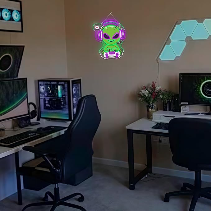 Gamerneon Alien Neon Sign Gaming Neon Signs for Wall Decor Game Room LED Light for Man Caves Zone Club Gamer Lover Teens Bedroom Home Boys Gift