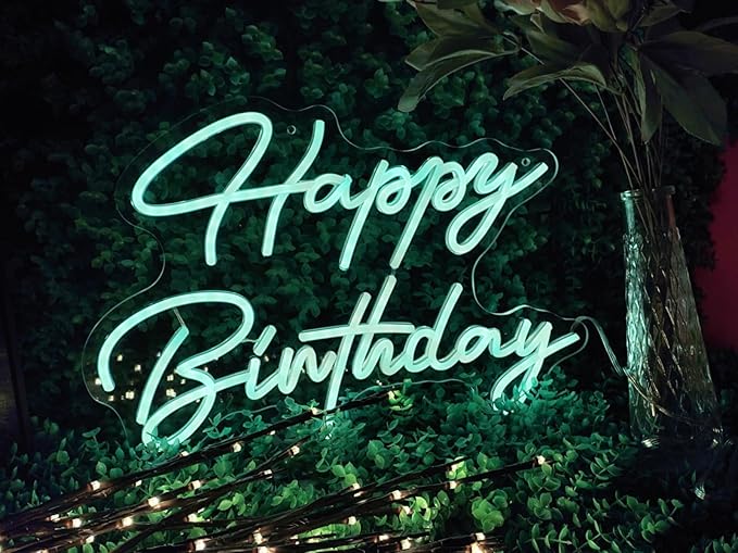 Ulalaza Smart RGB & Color Flow Effect Happy Birthday LED Neon Sign with Remote & App Control Music Sync Timer Setting LED Acrylic Light for Wall Party Décor Bedroom Bar Wedding Home Birthday USB Powered