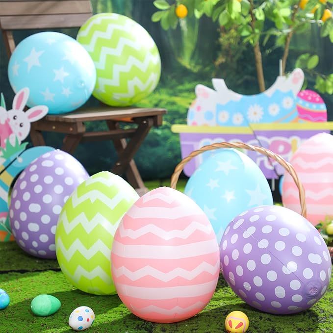 12 PCS Inflatable Easter Eggs Decorations - Large PVC Colorful Egg Easter Inflatable Outdoor Ornaments Decorations for Holiday Party, Yard, Home, Indoor & Outdoor(16 Inch, 24 Inch)
