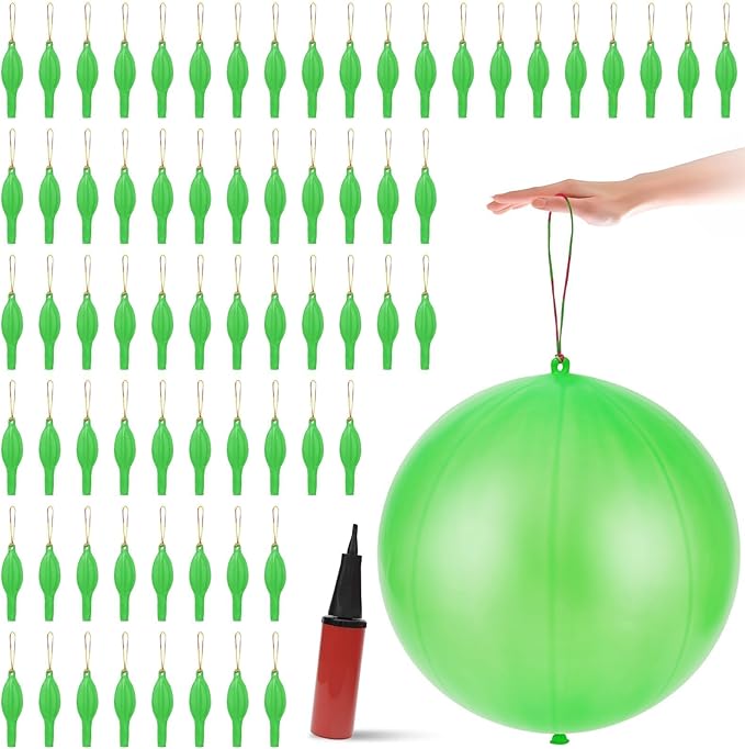 200 Pcs Punch Balloons Heavy Duty Punching Balloon Halloween Party Favors with Rubber Band Handle and Air Pump for Birthday Halloween Goodie Bag Stuffer Supply (Green)