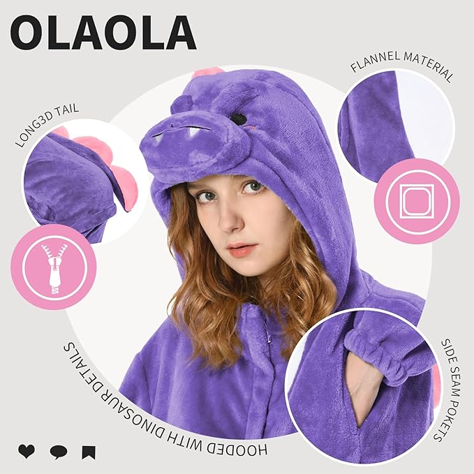 OLAOLA Adult Onesie, Flannel Unisex Animal Pajamas, Plush One Piece Sleepwear Cosplay Party Costume