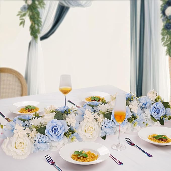 Pack of 6 Wedding Arch Decorations, 20.47 inch Artificial Flower Table Centerpieces Floral Arrangement for Wall Backdrop Party Bridal Shower Event Decor - Blue