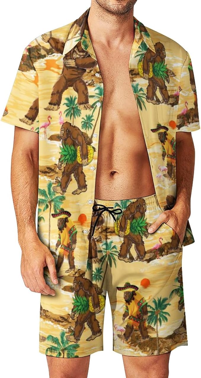 Mens Hawaiian Shirts and Shorts Set Funny Hawaiian Shirts for Men Beach Outfits Sets with Bucket Hats