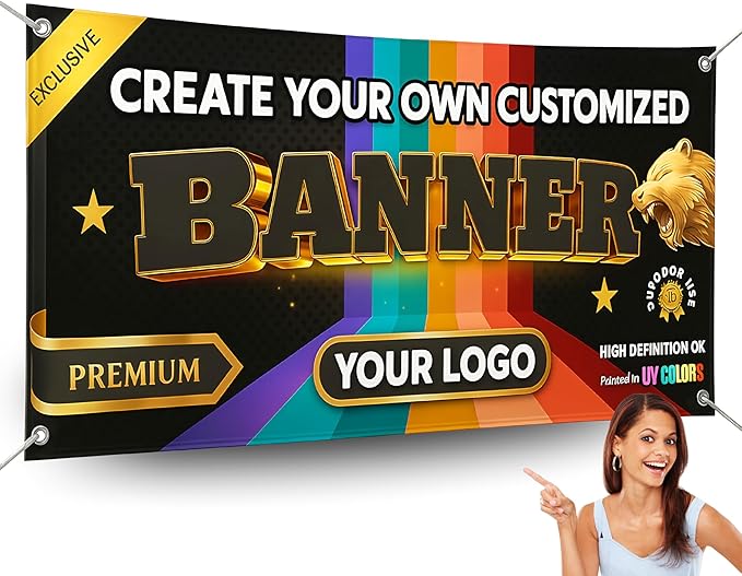 Custom Vinyl Banner by - My Happy Customized Gifts - Personalized customizable full color design banners signs printing for indoor outdoor events retail birthday (18x5)