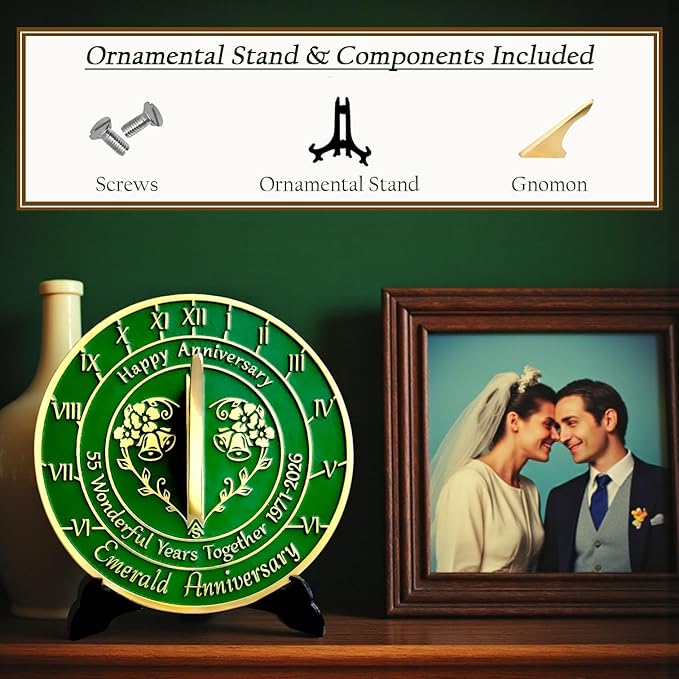 Anniversary Sundial Gift for 55th Emerald Wedding Anniversary in 2026 - Recycled Metal Home Decor Or Garden Present Idea - Handmade in UK for Him, Her Parents Or Couples 55 Year Celebration