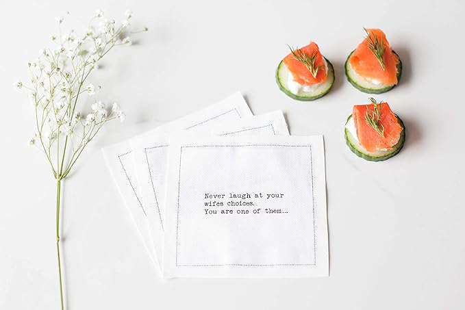 Five Star Funny Marriage Quotes | White Cotton Cocktail Napkins | 50 Luxury Disposable Beverage Napkins with Witty Bar Quotes | Drink Napkins for Parties, Bars, Weddings & Game Nights