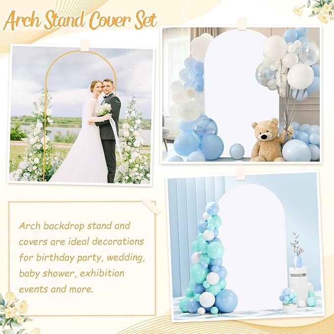 7.2 FT Wedding Arch Stand and White Arch Cover Set Metal Arch Stand Frame with Spandex Arch Cover Balloon Arch Stand and Cover Set for Wedding Ceremony Birthday Party Event Decor