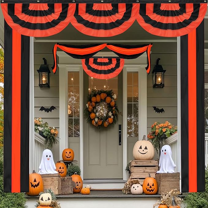 2Pack Halloween Bunting Flags 2 x 20Ft Trick or Treat Bunting Banner Decor Halloween Spooky Ghost Day Outside Fence Outdoor Porch Graden 3 Stripe Orange & Black Bunting Halloween Party Decoration